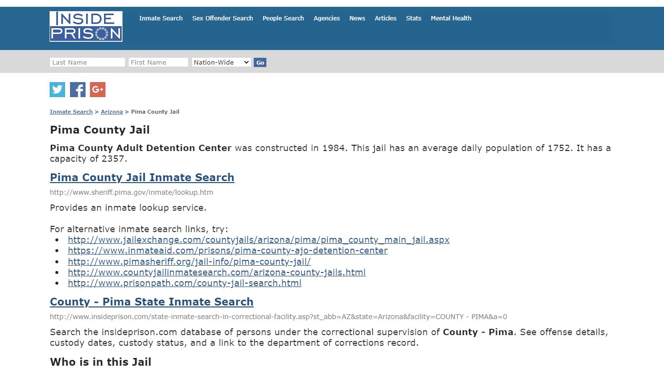 Pima County Jail - Arizona - Inmate Search