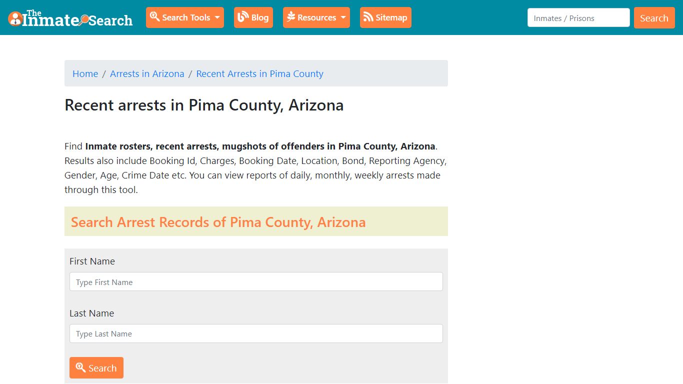 Recent arrests in Pima County, Arizona - The Inmate Search